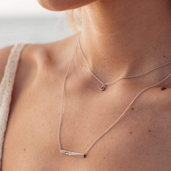 Necklace, Glam Nero - Silver