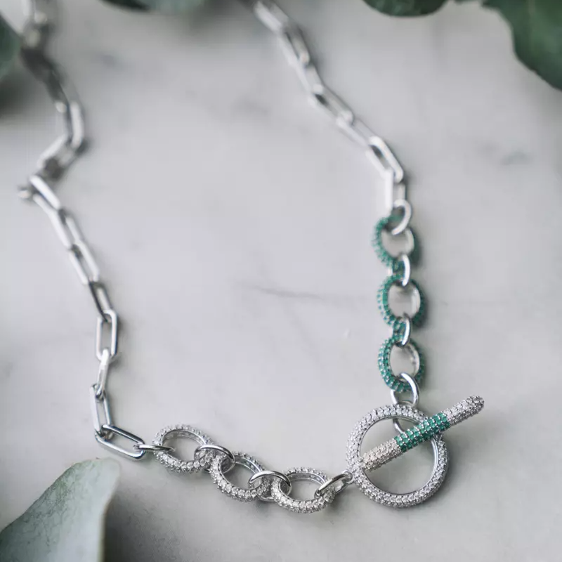 Necklace, Illuminare Verde - Silver
